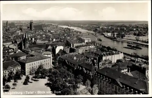 Ak Magdeburg, Blick vom Dom über die Stadt, Elbe, Lastkähne