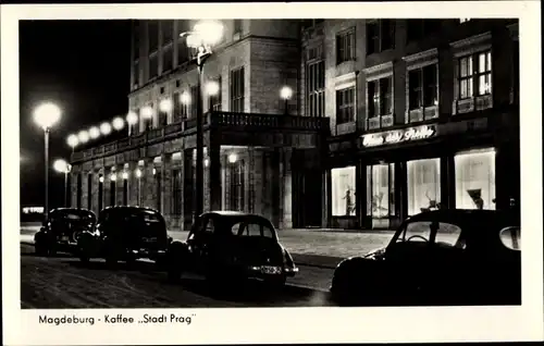 Ak Magdeburg, Wilhelm Pieck Allee, Kaffee Stadt Prag, Haus der Stoffe