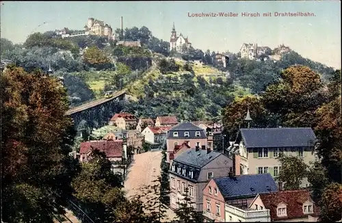 Ak Dresden Loschwitz, Weißer Hirsch mit Drahtseilbahn
