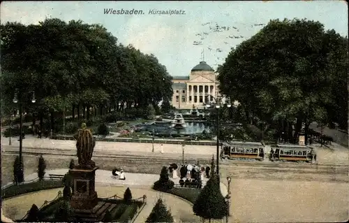 Ak Wiesbaden in Hessen, Kursaalplatz, Straßenbahn