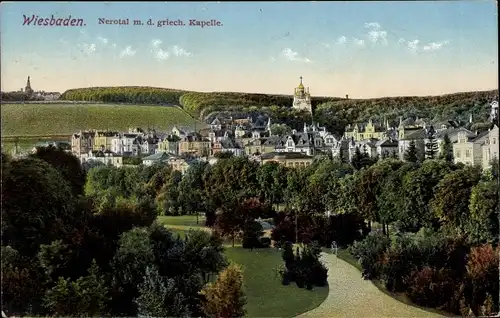 Ak Wiesbaden in Hessen, Nerotal mit der griechischen Kapelle