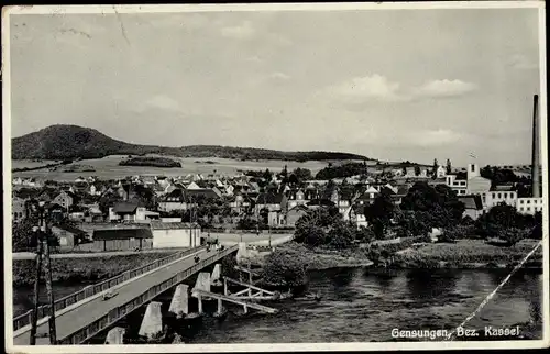 Ak Gensungen Felsberg Hessen, Stadtbild mit Brücke