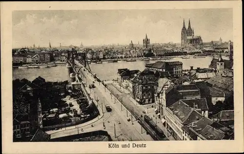 Ak Deutz Köln am Rhein, Teilansicht, Rhein, Dom
