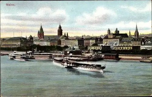 Ak Mainz am Rhein, Teilansicht, Dampfer