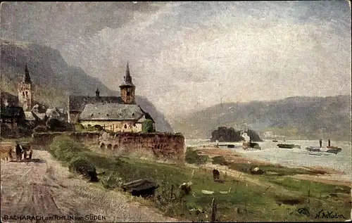 Künstler Ak Nicolai von Astudin, Bacharach am Rhein, Teilansicht
