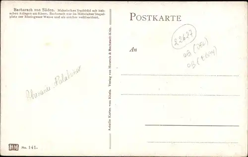 Künstler Ak Nicolai von Astudin, Bacharach am Rhein, Teilansicht