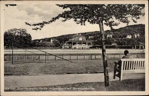 Ak Bad Neuenahr Ahrweiler in Rheinland Pfalz, Partie im Lennpark mit Terrassenkaffee