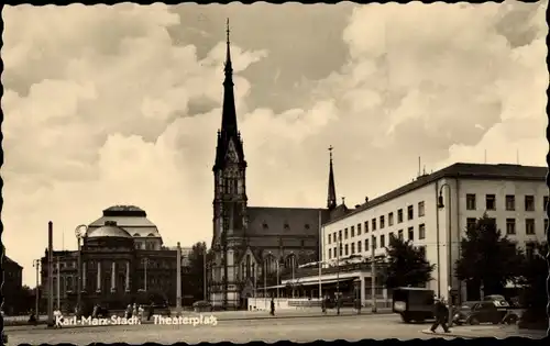 Ak Karl Marx Stadt Chemnitz in Sachsen, Theaterplatz