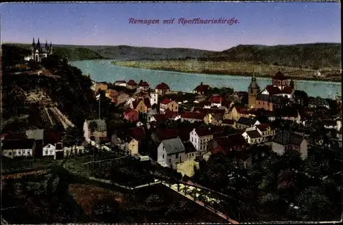 Ak Remagen am Rhein, Panorama mit Apollinariskirche