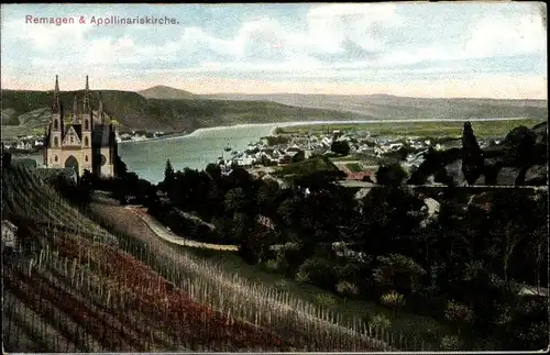 Ak Remagen am Rhein, Teilansicht mit Apollinariskirche