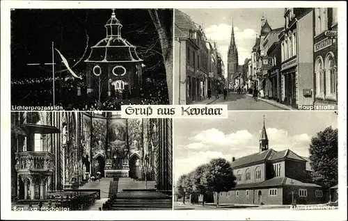 Ak Kevelaer am Niederrhein, Lichterprozession, Hauptstraße, Basilika Hochaltar, Klarissenkirche