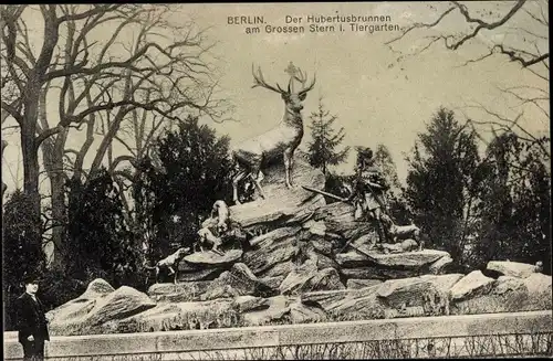 Ak Berlin Tiergarten, Der Hubertusbrunnen am Großen Stern
