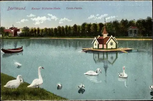 Ak Dortmund im Ruhrgebiet, Kaiser Wilhelm Hain, Teich