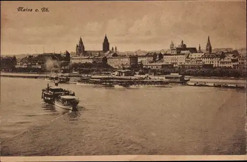 Ak Mainz am Rhein, Teilansicht, Schiffe