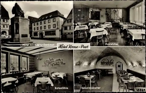 Ak Weil der Stadt in Württemberg, Hotel Krone Post, Poststube, Ratsstüble, Sebalduskeller