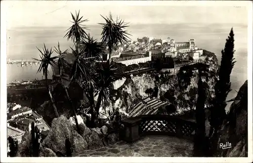 Ak Monte Carlo Monaco, Le Rocher, vu des Jardins Exotiques