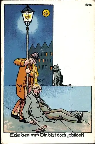 Litho Ede benimm Dir, bist doch jebildet, Betrunkene, Mann übergibt sich