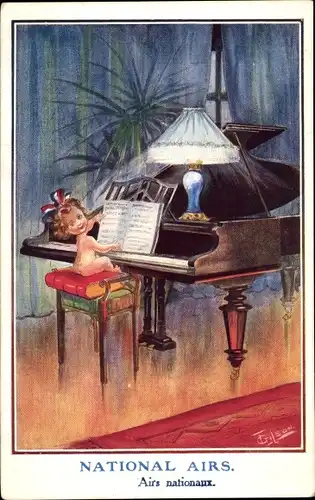 Künstler Ak National Aurs, Mädchen am Klavier, Patriotik Frankreich