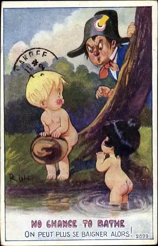 Künstler Ak Right, No chance to bathe, On peut plus se baigner alors, Napoleon