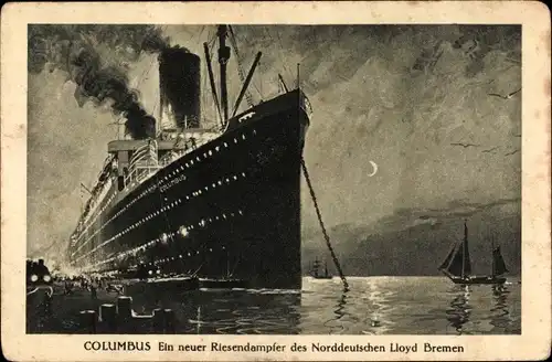 Ak Dampfschiff Columbus, Norddeutscher Lloyd Bremen