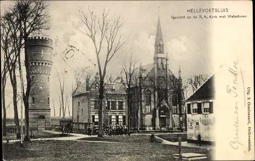 Ak Hellevoetsluis Südholland, R. K. Kerk met Watertoren