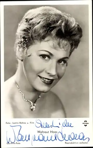 Ak Schauspielerin Waltraut Haas, Portrait, Autogramm
