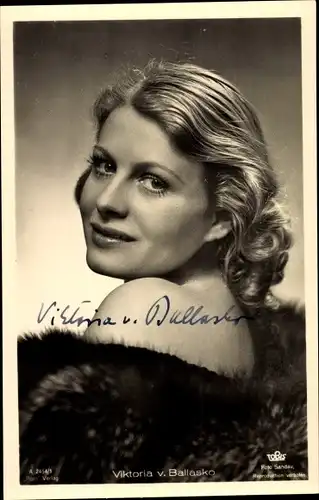 Ak Schauspielerin Viktoria v. Ballasko, Seitenportrait, Ross 2454 1, Autogramm