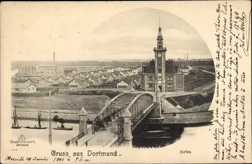 Ak Dortmund im Ruhrgebiet, Hafen, Brücke
