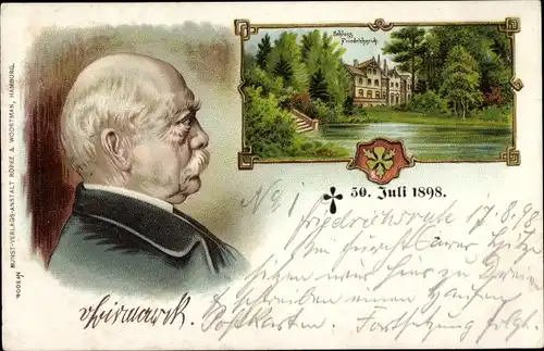 Litho Friedrichsruh Aumühle in Lauenburg, Schloss, Otto von Bismarck