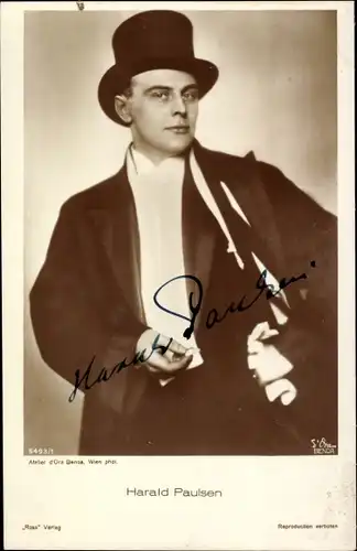 Ak Schauspieler Harald Paulsen, Portrait, Zylinder, Autogramm