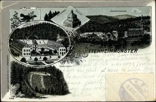 Litho Ettenheimmünster Ettenheim in Baden, Heiden Keller, Teilansicht, Haus Sankt Landelin