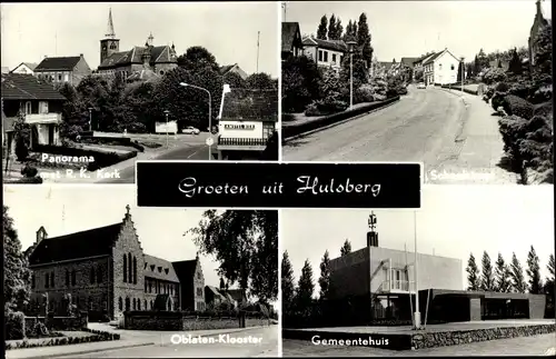 Ak Hulsberg Limburg Niederlande, Gemeentehuis, Schoolstraat, Oblaten Klooster, Panorama, R. K. Kerk