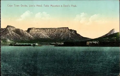 Ak Cape Town Kapstadt Südafrika, Docks, Lion's Head, Table Mountain, Devil's Peak