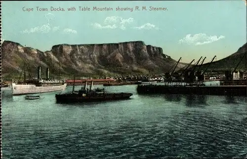 Ak Cape Town Kapstadt Südafrika, Docks, Table Mountain, R.M. Steamer