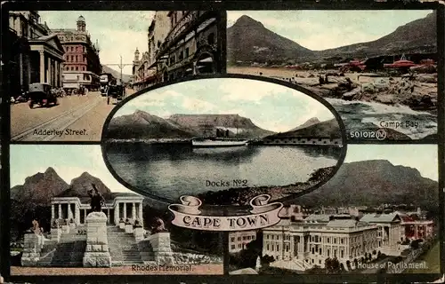 Ak Kapstadt Südafrika, Adderley Street, Camps Bay, House of Parliament, Rhodes Memorial, Docks No 2