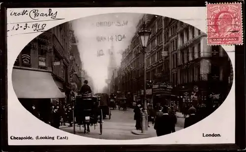 Passepartout Ak London City England, Cheapside looking East, Kutsche