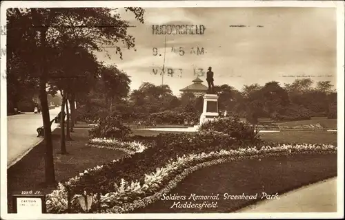 Ak Huddersfield Yorkshire England, Soldiers Memorial, Greenhead Park