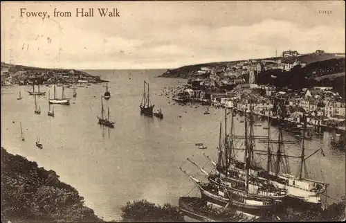 Ak Fowey Cornwall England, View from Hall Walk