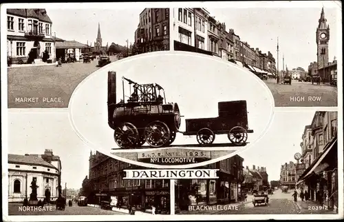 Ak Darlington Durham England, Locomotion, No. 1 Locomotive, Stephenson, Market Place, High Row