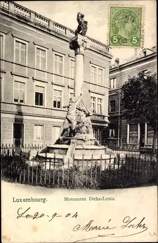 Ak Luxemburg Luxembourg, Monument Dicks Lentz