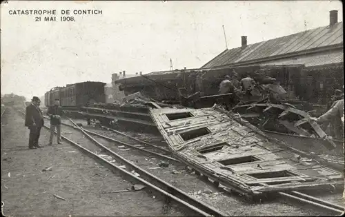 Ak Contich Kontich Flandern Antwerpen, Catastrophe 21 Mai 1908, Eisenbahnunglück