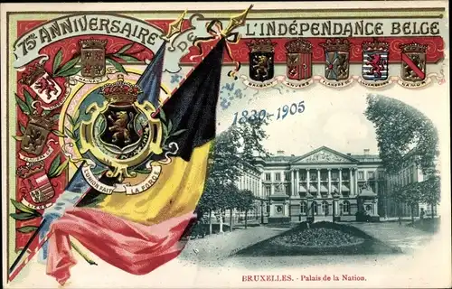 Wappen Ak Bruxelles Brüssel, Palais de la Nation, 75e Anniversaire de l'Independance Belge