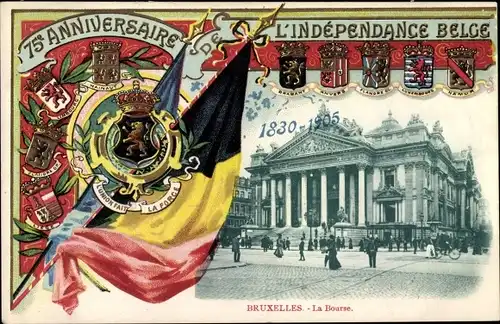 Wappen Ak Bruxelles Brüssel, La Bourse, 75e Anniversaire de l'Independance Belge