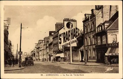 Ak Cherbourg en Cotentin Manche, Rue du Val de Saire, Café