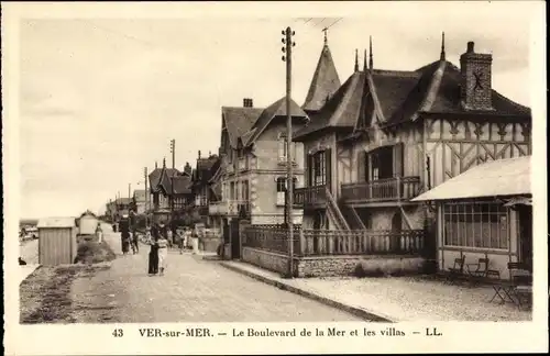 Ak Ver sur Mer Calvados, Le Boulevard de la Mer et les villas