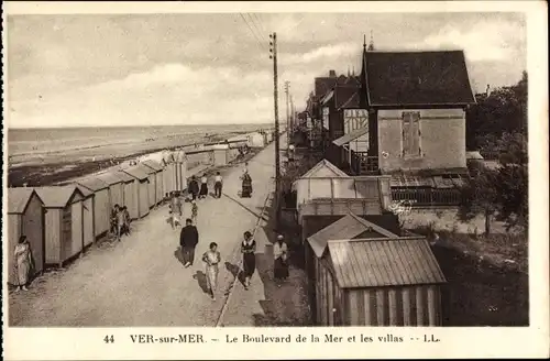 Ak Ver sur Mer Calvados, Le Boulevard de la Mer et les villas