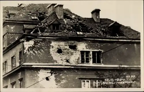 Foto Ak Wien 21. Floridsdorf Österreich, Schlingerhof, zerstört bei den Februarkämpfen 1934