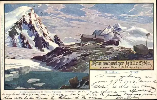 Künstler Ak Dirmer, Plangeross Plangeroß St. Leonhard im Pitztal Tirol, Braunschweiger Hütte