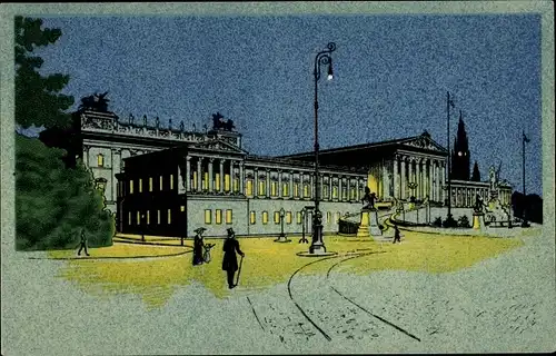 Ak Wien 1. Innere Stadt Österreich, Parlamentsgebäude beleuchtet mit Vertexlampen