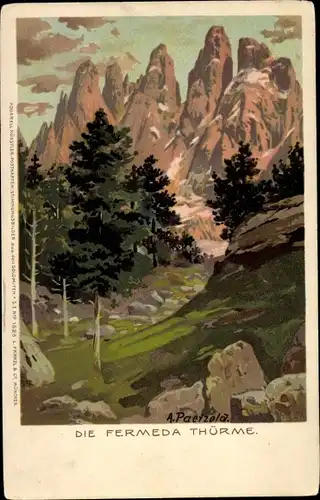 Künstler Litho Paetzold, A., Südtirol, Fermeda Türme, Dolomiten